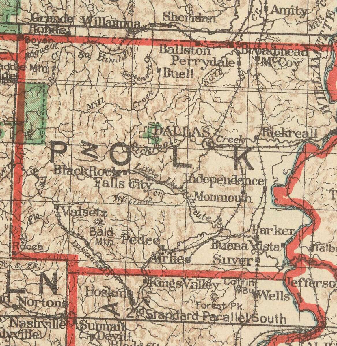 Figure 20.1. Polk County on the General Land Office map of Oregon, 1922