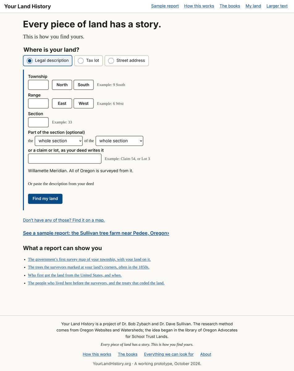 Figure 5.1. The front page of Your Land History