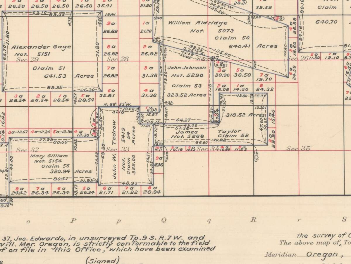 Figure 7.1. The donation land claims of Township 9 South, Range 6 West