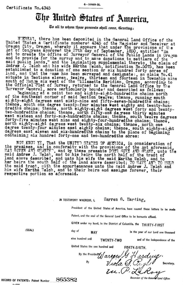 Figure 7.2. A patent, the government's first deed