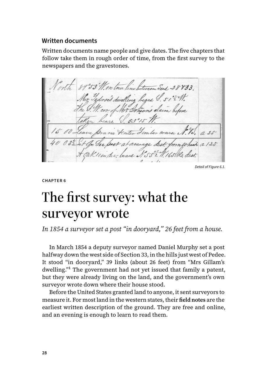 A page from the printed book: The opening page of Chapter 6, “The first survey: what the surveyor wrote.”