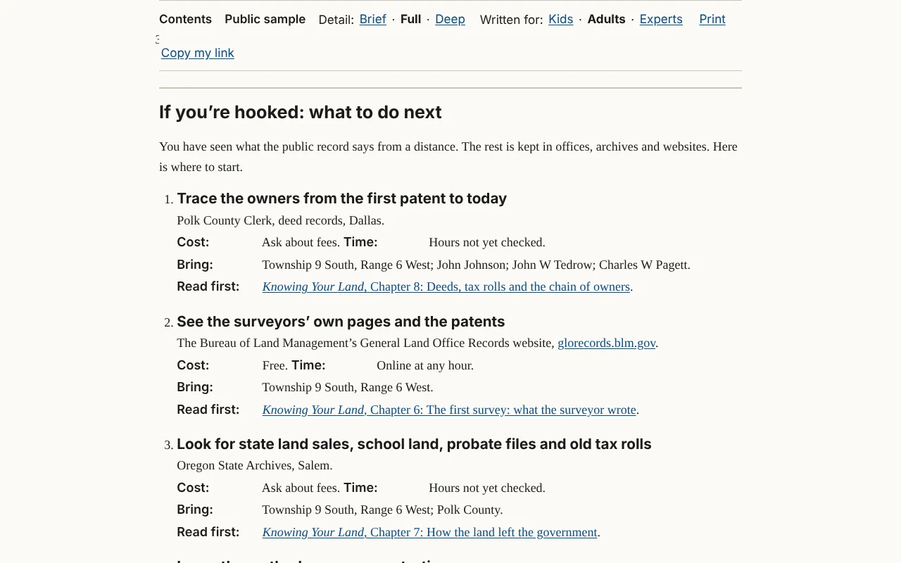 Figure 16.1. "If you're hooked: what to do next" in the sample report.