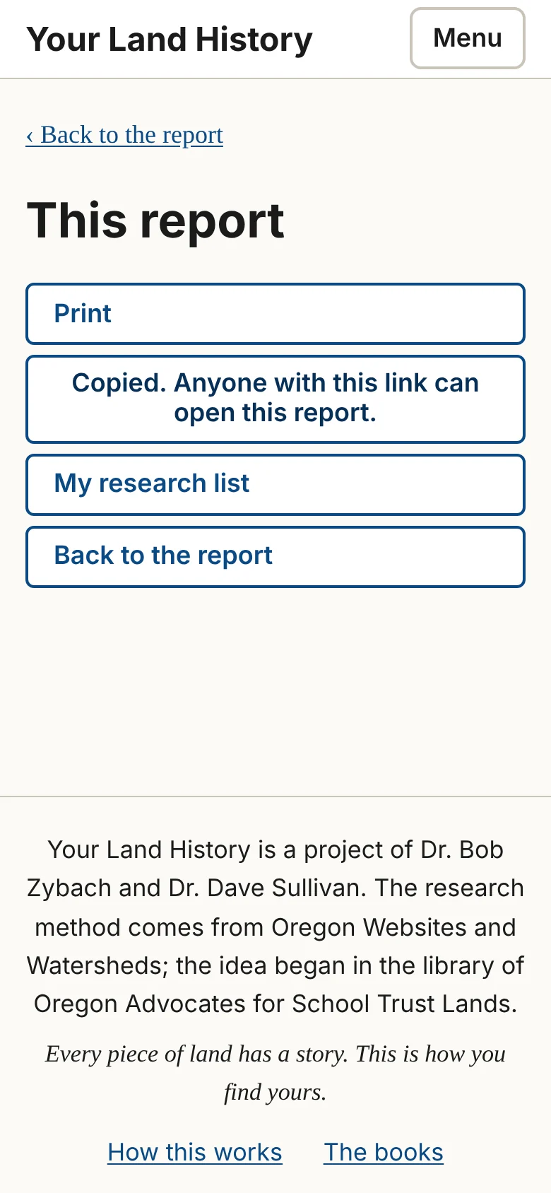 Figure 23.1. After Copy my link, the site says what the link does.