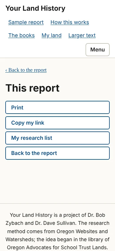 Figure 24.1. The menu This report, for the sample. On your own reports it also offers Forget this land.