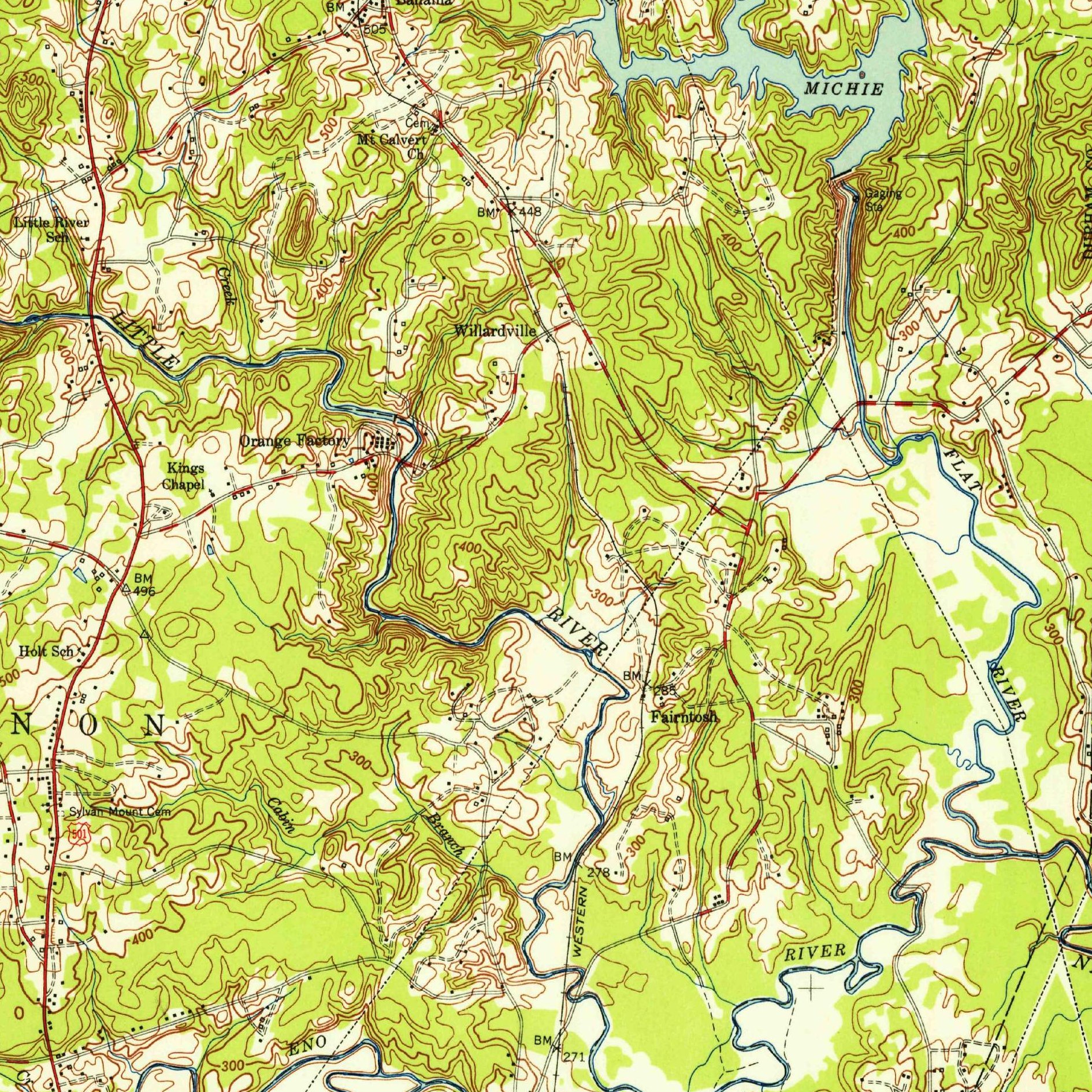 USGS 1:62500-scale Quadrangle for Durham North, NC 1951 (crop around site)